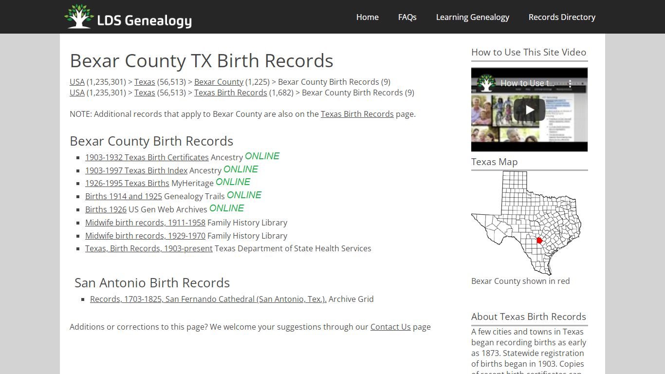 Bexar County TX Birth Records - LDS Genealogy