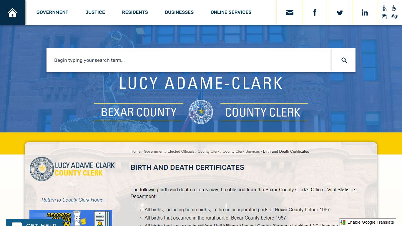 Birth or Death Certificates | Bexar County, TX - Official ...