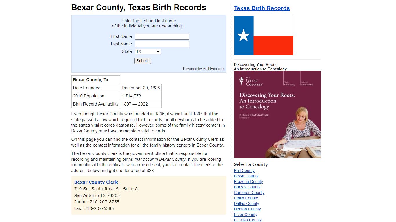 Bexar County, Texas - Birth Records and Birth Certificates