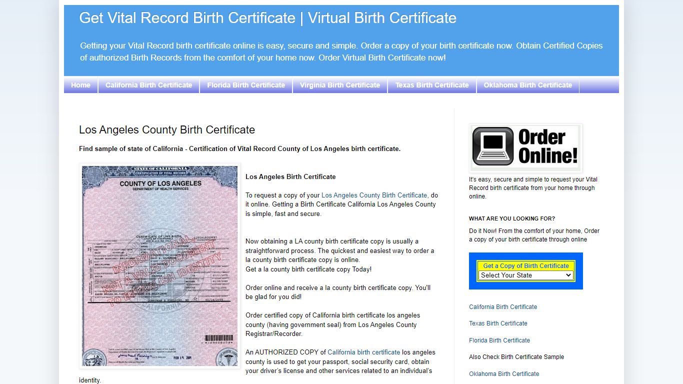 Los Angeles County Birth Certificate |Get Vital Record ...